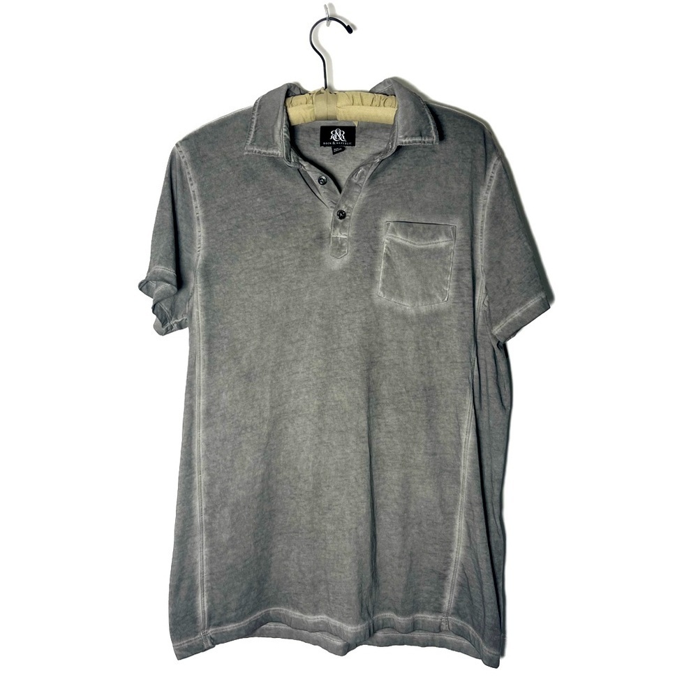 Rock & Republic Gray Distressed Pocket Cotton Polo Shirt. Size L